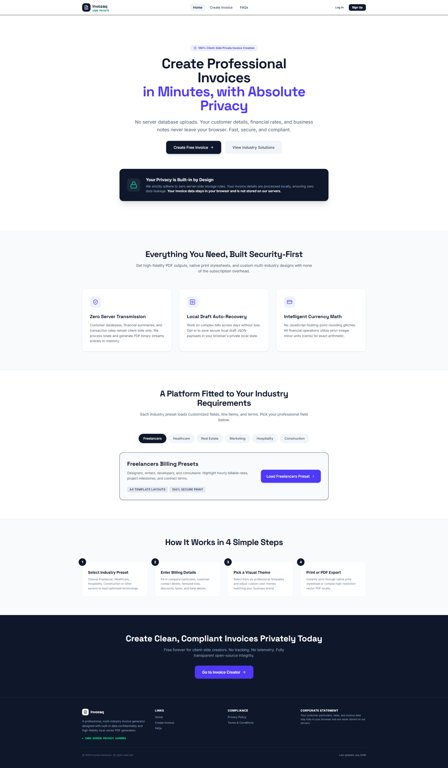 Invozaq free invoice generator React full stack application